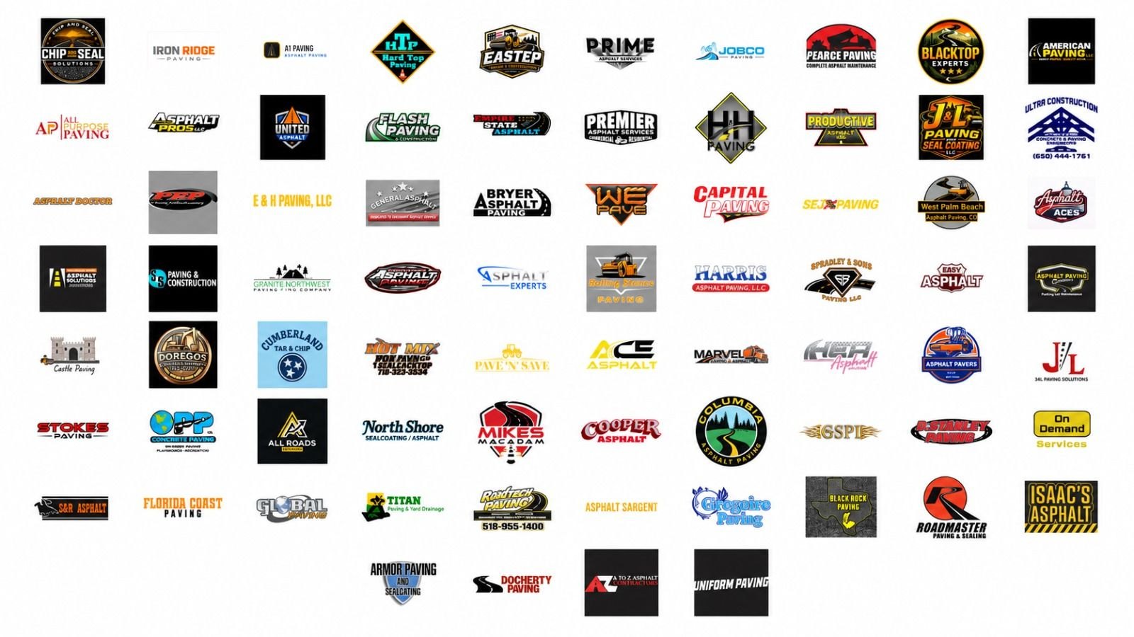Logos of 78 paving contractors who use Paving Leads